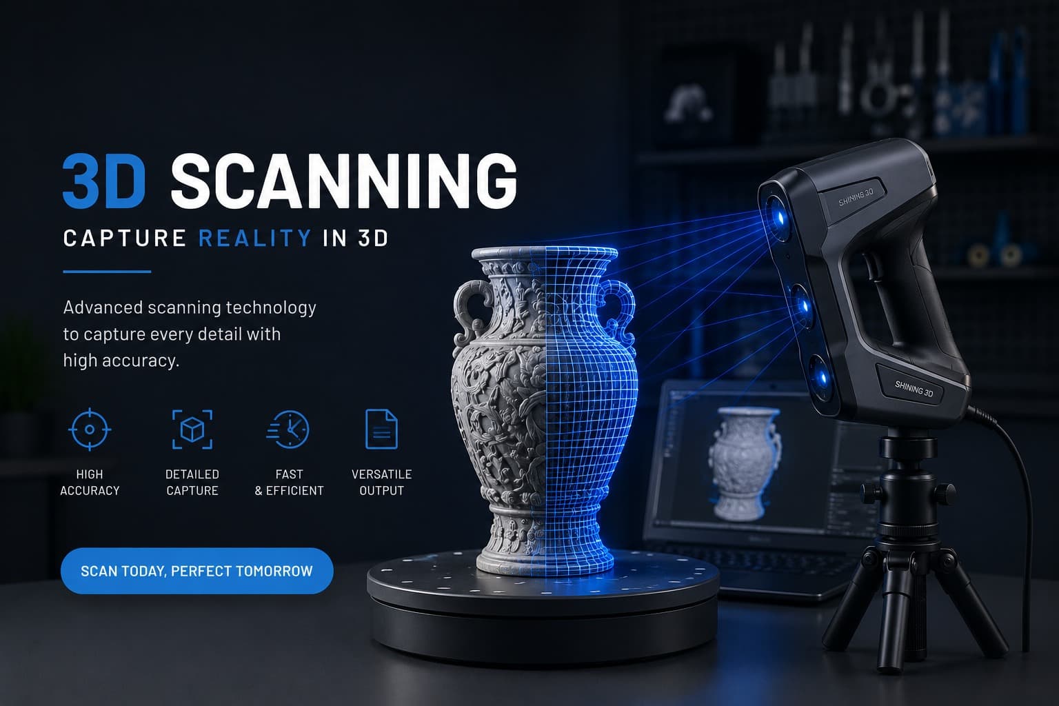 Reverse engineering in progress using high-accuracy 3D scanning