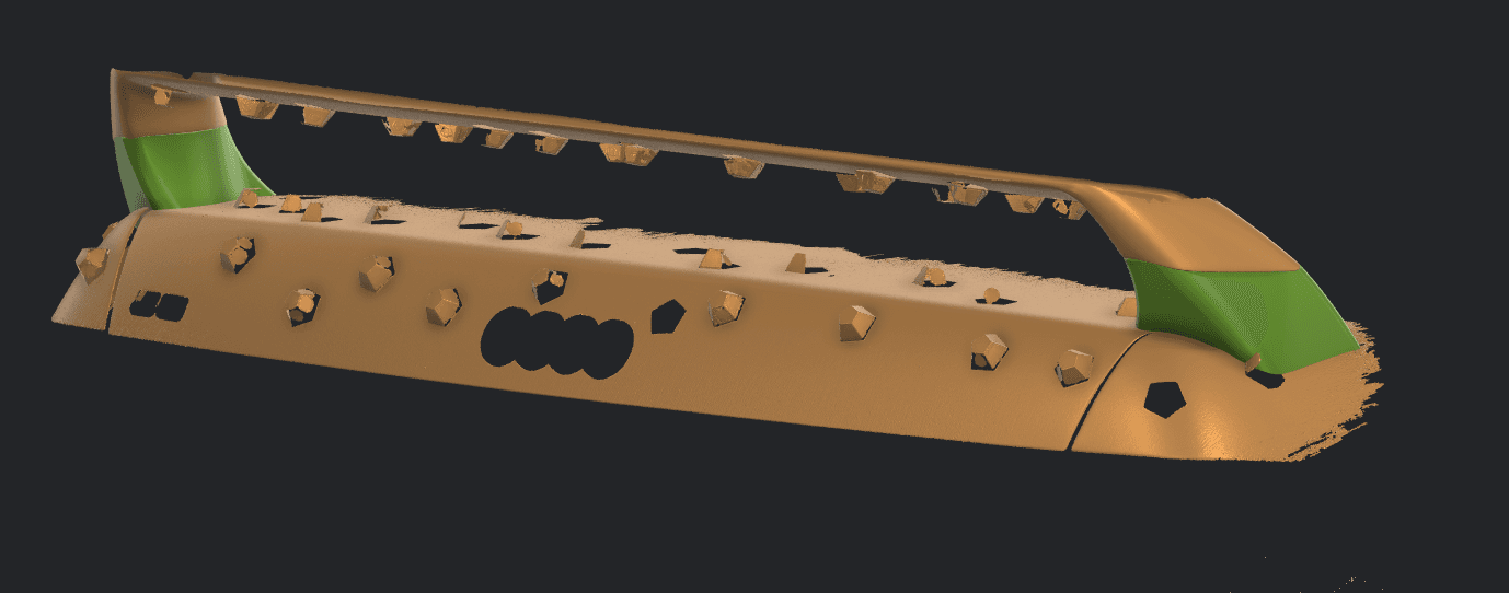 Audi 80 rear body 3D scan with redesigned spoiler mounting surfaces highlighted
