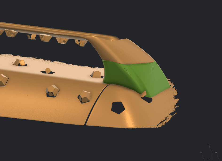 Close view of Audi 80 redesigned rear spoiler surface fitted to scan data