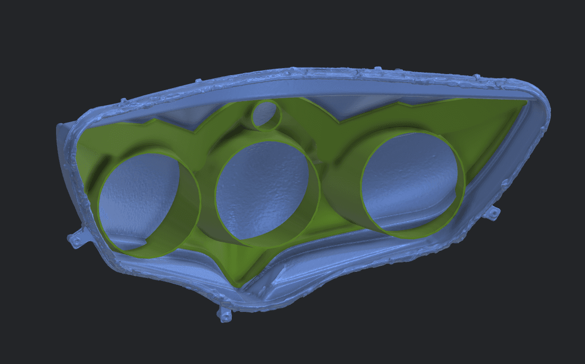 Rear view of custom Suzuki GSX-R 600 headlight cover fitted inside scanned housing